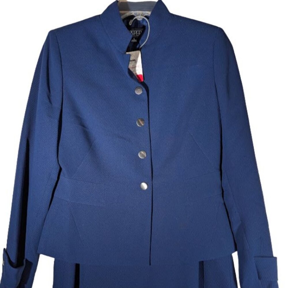 NWT Vintage Y2K Kasper Womens Navy Blue Poly Blend 2 Pc Skirt Blazer Suit Sz 4